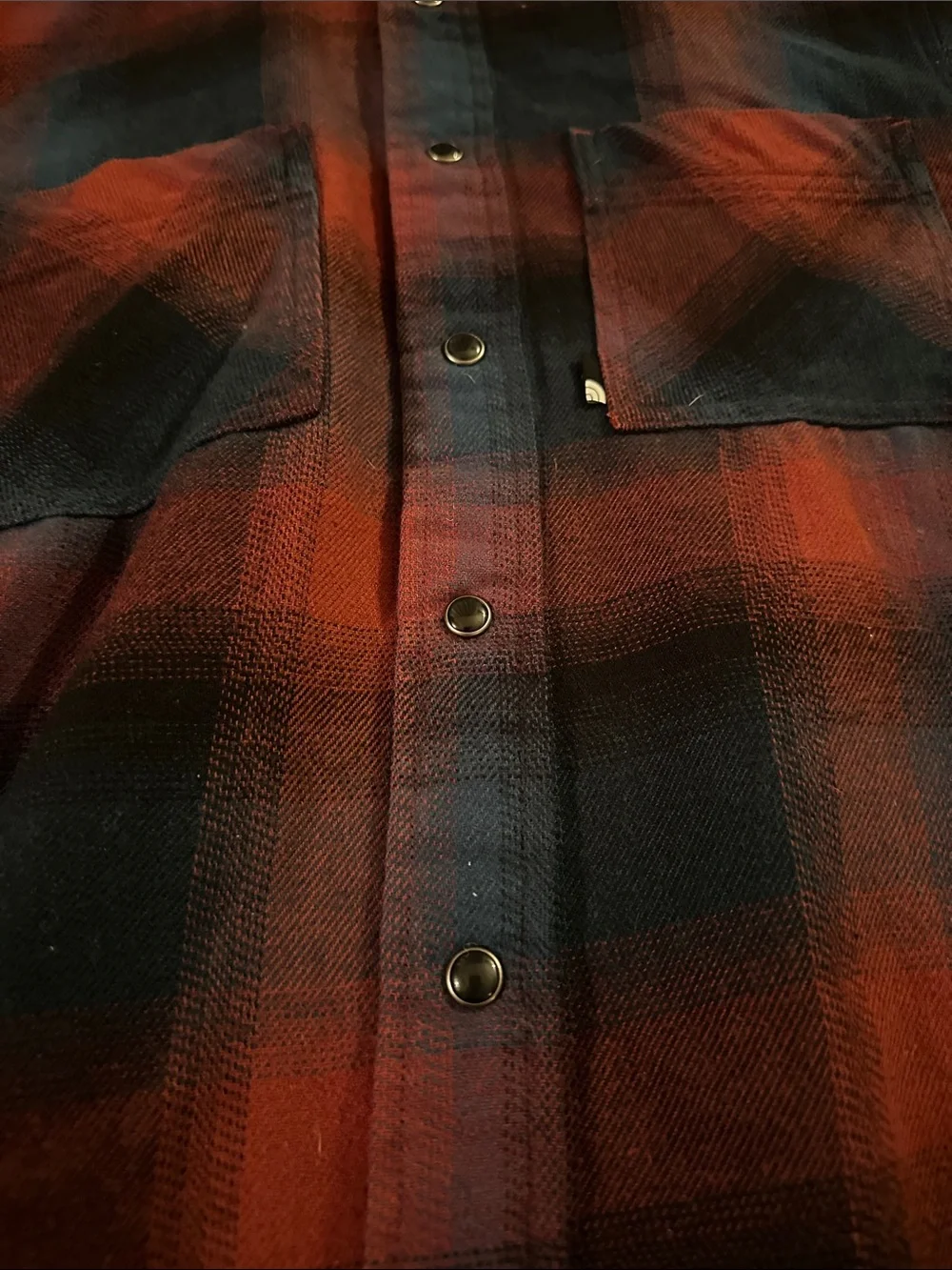 Men's North Face Red & Navy Plaid Button-Up Flannel Shirt
